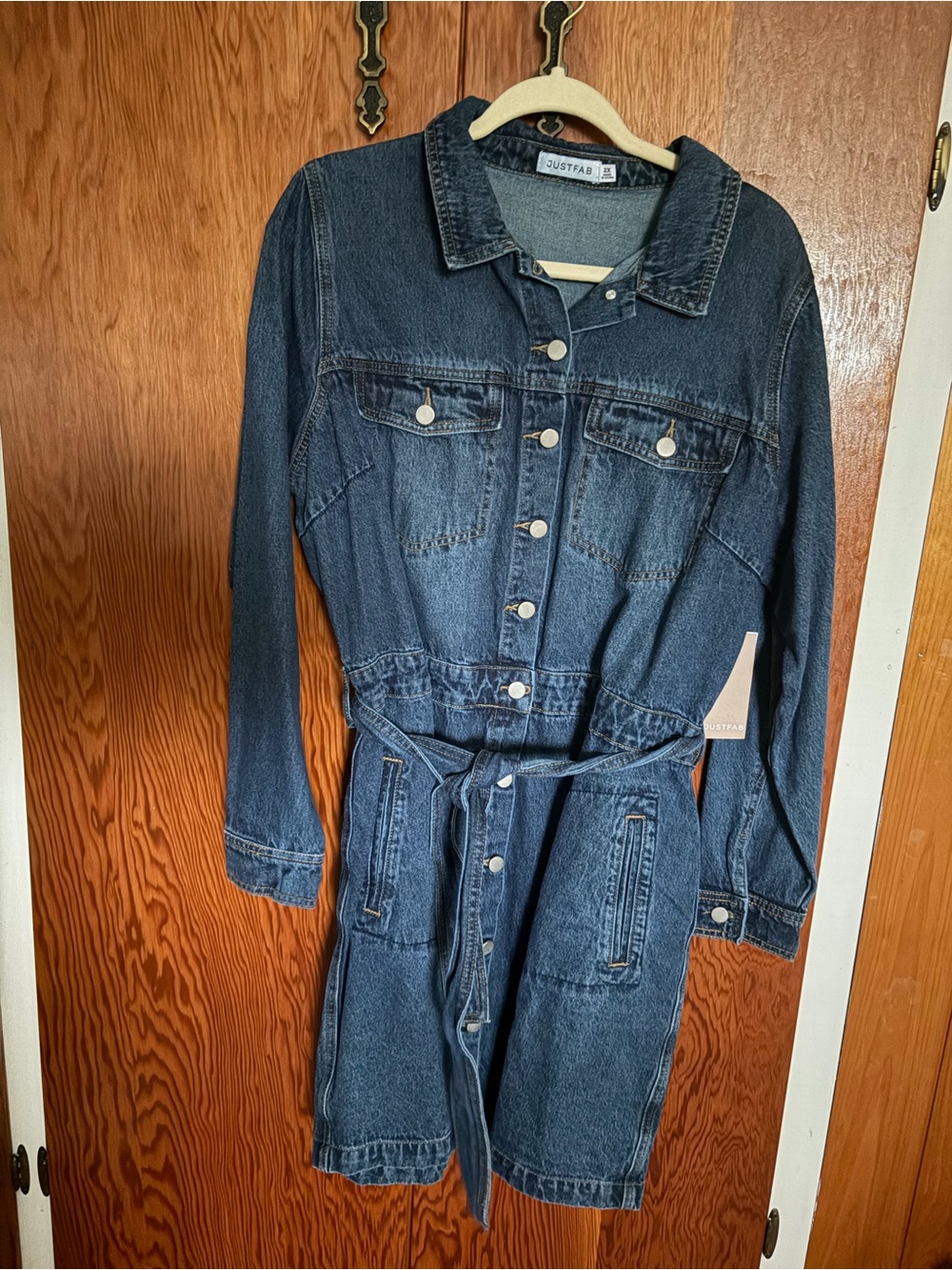 Denim Dress with Waist Tie